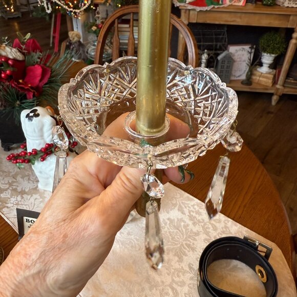 2 Vintage Crystal Bobeche Candle Drip Rings with Dangling Crystals - Picture 10 of 16